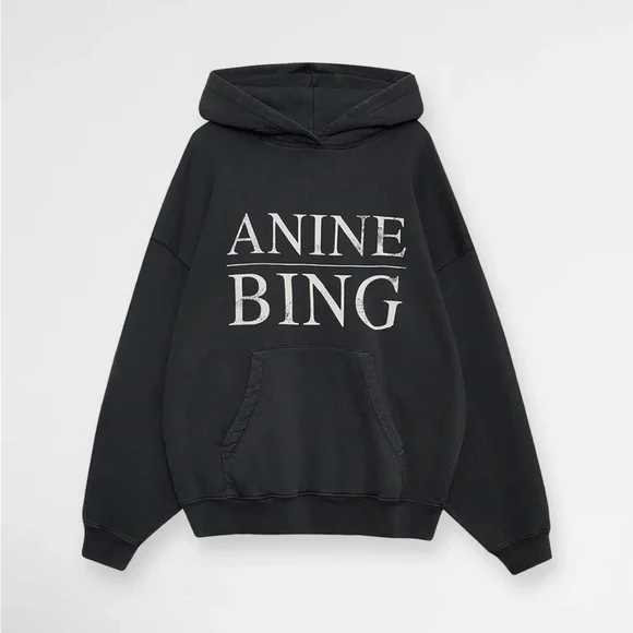 NWT Anine Bing $220 Faded Black/Grey Logo Hoodie XXS (VERY oversized) 23” PTP - Picture 5 of 11